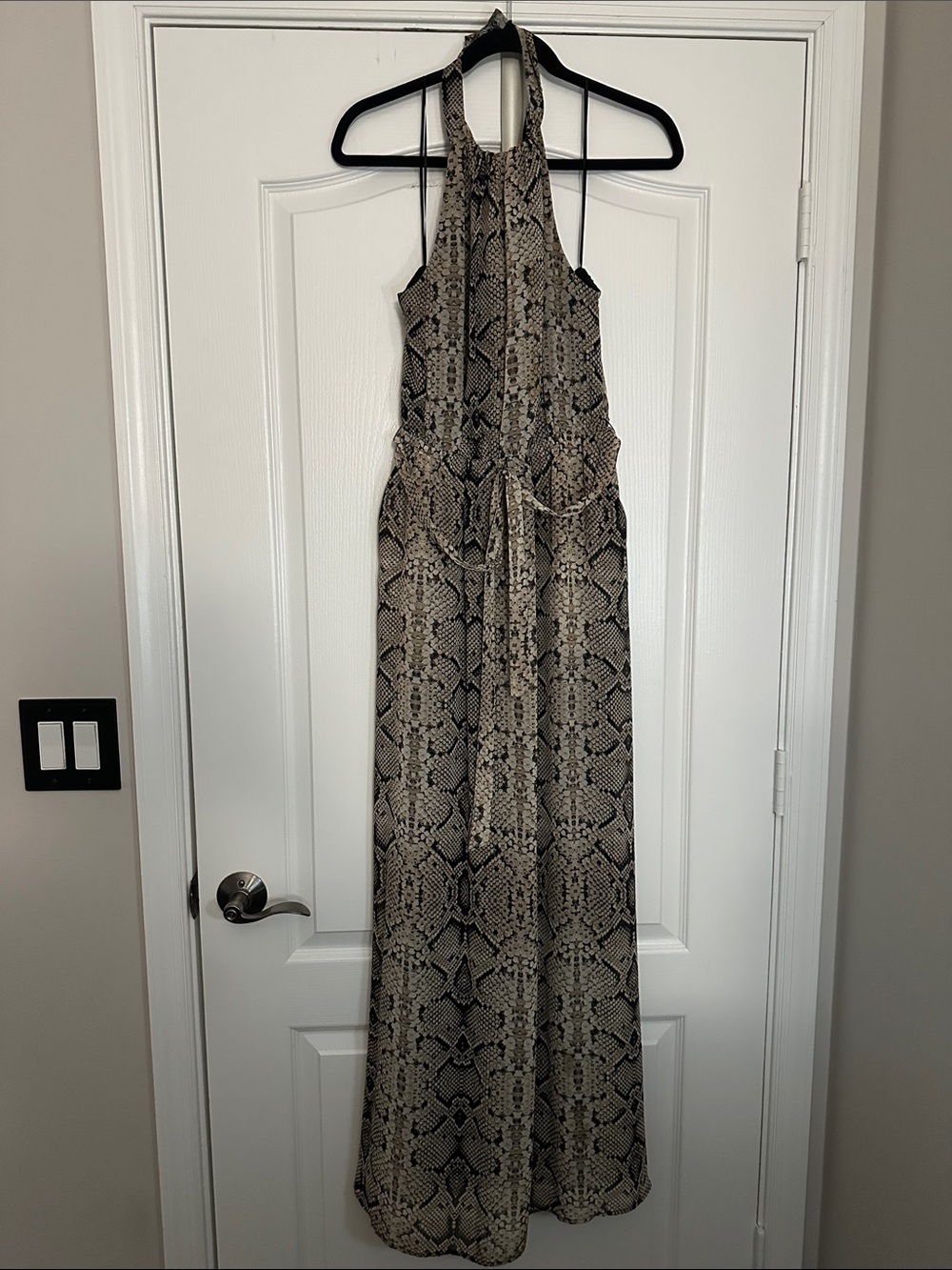 Jessica Simpson Snake Print Halter Maxi Dress in Taupe and Black